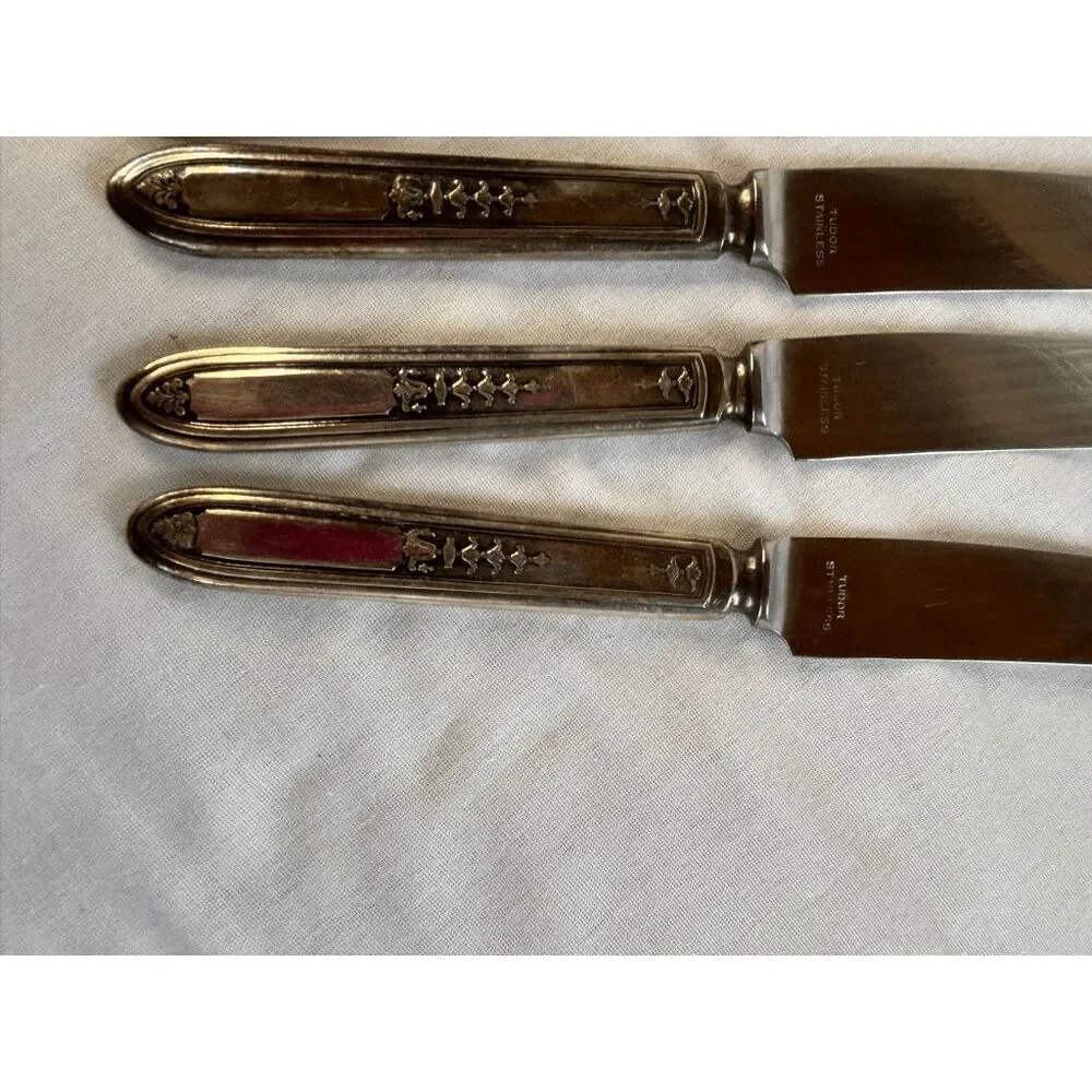 Vintage Tudor Stainless Steel Six-Piece Butter Knife Set, Flatware
